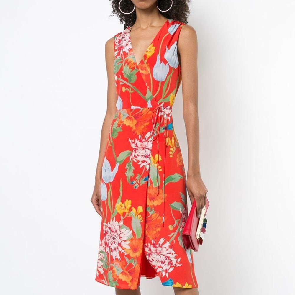 New Alice & Olivia Silk Floral Midi Wrap Dress